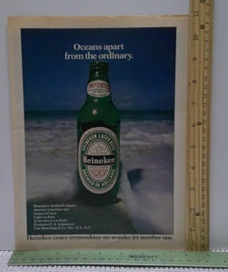 Heineken 1974 Importado Cerveza Impresión Anuncio Botella Vidrio Vintage Oceans Apart Holland - Imagen 1 de 2