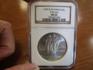 United States Commemorative Silver Dollar 1995-D Olympic Cycling NGC MS69 - Picture 1 of 2