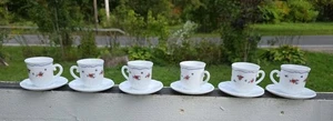 6 Arcopal France Provincial Dematise Cup & Saucer Set White Milk Glass Vtg - Picture 1 of 9