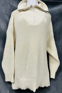 Suéter para mujer Plus marfil talla 3X cuarto cremallera cuello embudo pulóver hombro caído - Imagen 1 de 8