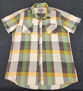 Ambig AMBIGUOUS Plaid Shirt Large Green Gold Brown Skate Surf Snow - Picture 1 of 15