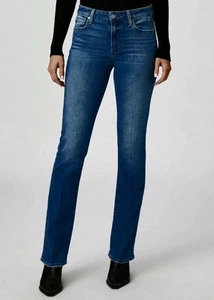 NEW PAIGE JEANS HIGH RISE MANHATTAN SLIM BOOT BLUE PETITE SIZE 25 New With Tags - Picture 1 of 15