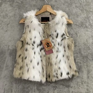 YOKI Canotta Capispalla Donna Piccola Beige Vegan Pelliccia Ecopelliccia Stampa Animalier Y2K - Foto 1 di 10