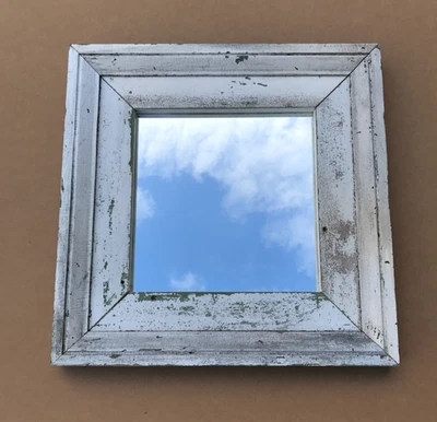 Винтажные списанные 24 дюйма кв.  Потертый белый 2 изделия дерева молдинг зеркало старый 1612-25B - Изображение 1 из 4