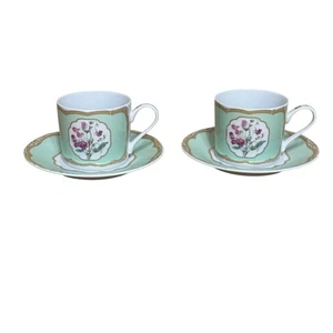 Paar (2) Winterthur Adaption Andrea von Sadek flache Tassen- & Untertassen-Sets 2,5" Polk - Bild 1 von 9