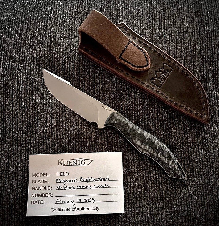 Koenig Helo Fixed Blade BW Finished MagnaCut Blade - Leather Sheath - BNIB Knife - Image 1 of 1