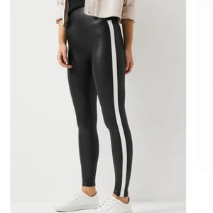 NWT Spanx | Faux Leather White Stripe Black Leggings Womens 1X - Picture 1 of 11