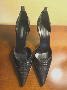Sergio Rossi Black Leather Pump Heels Size USA 9.5 ITA 41 Made in Italy - Picture 1 of 9