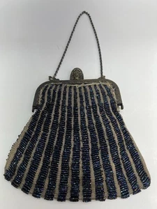 Vintage antique 1920s ART DECO Flapper Beaded Iridescent Blue Evening Bag Purse - Picture 1 of 17