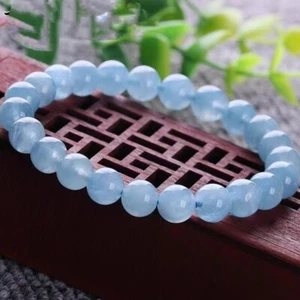 Natural   blue Aquamarine Quartz Crystal round beads   Bracelet AAAAA - Picture 1 of 4