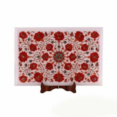 12"X18" Gemstone Inlay White Marble Center Side Coffee Table Top Malachite H14 - Image 1 of 4