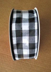 Buffalo Plaid Black And White Wired Ribbon 2.5” Wide X 75 Feet (25 Yards) - Picture 1 of 5