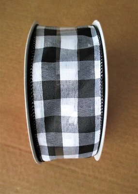 "Cinta con cable Buffalo Plaid blanco y negro de 2,5"" de ancho X 75 pies (25 yardas)" Foto 1 de 4
