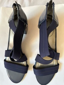 Sandals Bandolino Women 9.5M Shoes Navy Blue Block Heel Shammy Open Toe - Picture 1 of 8