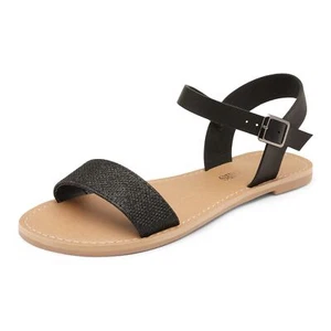 Dream Pairs Hoboo Black Fashion Open Toes Ankle Strap Flexible Flat Sandals 11 - Picture 1 of 6