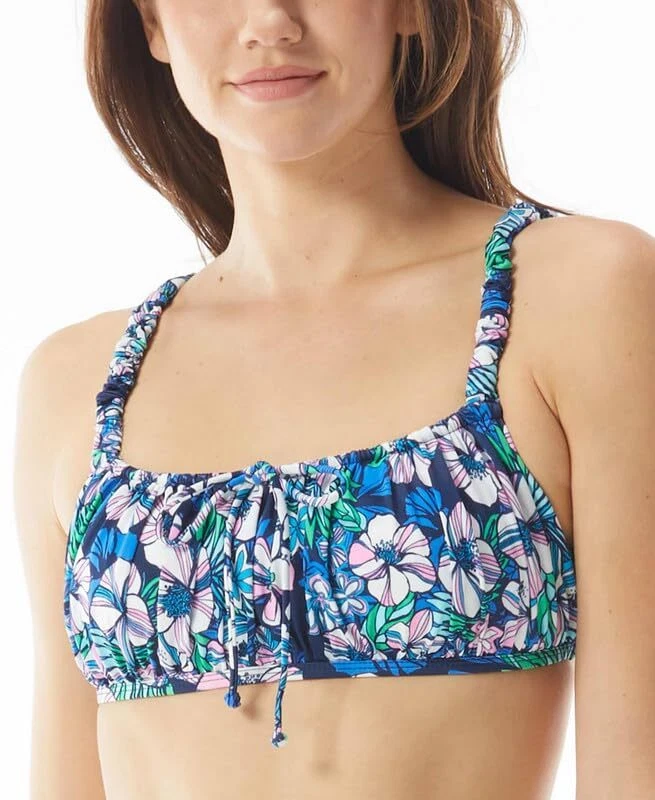 Sundazed AZURE Ledia Floral-Print Shirred Bikini Swim Top US 34B/C