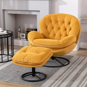 Velvet Accent Chair with Ottoman Set 360° Swivel Lounge Sofa For Living Room - Picture 1 of 12