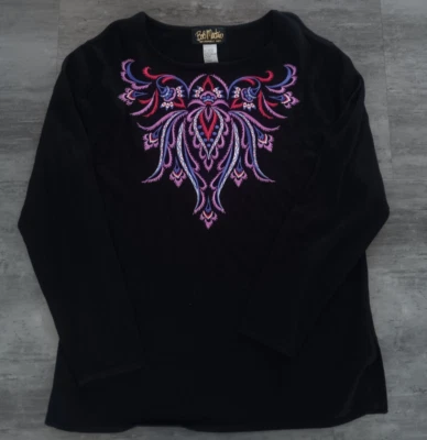 Suéter túnica bordado floral exótico negro Bob Mackie para mujer talla L Foto 1 de 2