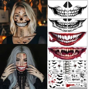8 x Halloween Tattoo Gesicht Skelett Tattoo, Halloween Schminke Gesichtstattoo - Bild 1 von 9