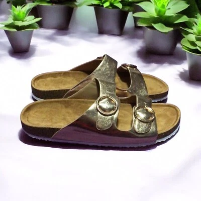 Sandalias Avon Studio 1886 Doble Hebilla Cómodas Doradas Slides para Mujer Talla 10” Foto 1 de 4