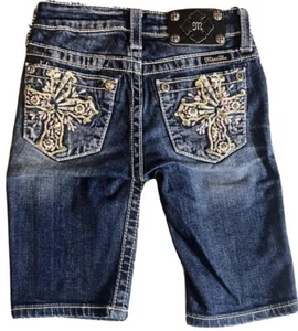 Miss Me Bermuda Jean Shorts 8 Girls JK5711M2 Rhinestones Embroidered Cross $78 - Picture 1 of 9