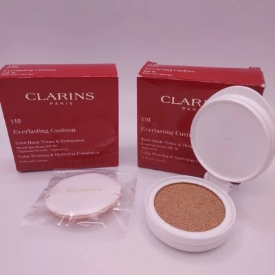 LOTE DE 2 Base Cojín Clarins Everlasting RECARGA con Esponja MIEL 110 Sellada Foto 1 de 4