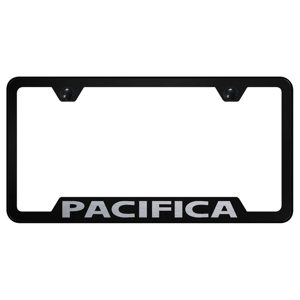 Marco de matrícula recortado con logotipo grabado láser Chrysler Pacifica Foto 1 de 2