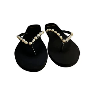 Tory Burch Pearl Flip Flops Size 10-11 | Black Sandals Beach Pool Slide Thongs - Picture 1 of 7