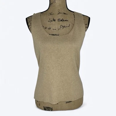 Liz Claiborne Knit Tank Shell Sz L Tan Layering Office Minimalist Vintage 90s - Image 1 of 4
