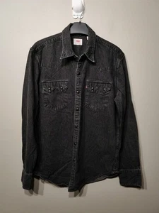Camisa Vaquera Levis Barstow Mediana Negra Perla A Presión Western Diente de Sierra Yugos Pestaña Roja - Imagen 1 de 14