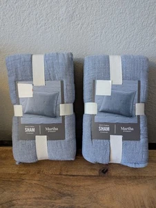 Martha Stewart TUFTED CHAMBRAY 2Pcs Standard Pillow Shams Blue Cotton NWT! $140 - Picture 1 of 8