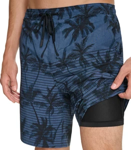 Kirkland Signature Corto da Bagno Uomo con Stampa Palma, Blu, L - Foto 1 di 3