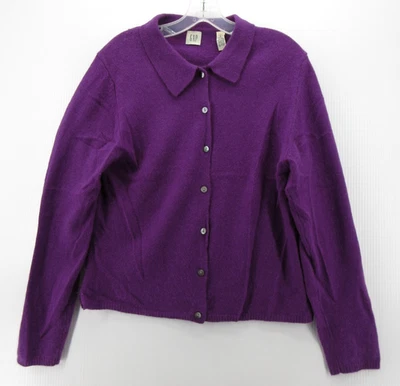 VINTAGE Gap Sweater Women Large Purple Lambs Wool Angora Cardigan Collared 90s - Image 1 of 4