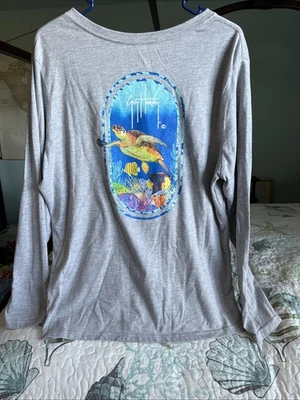 Женский размер XL серый парень Harvey длинным рукавом v-образным вырезом рубашка с морской черепахой дизайн - Изображение 1 из 4