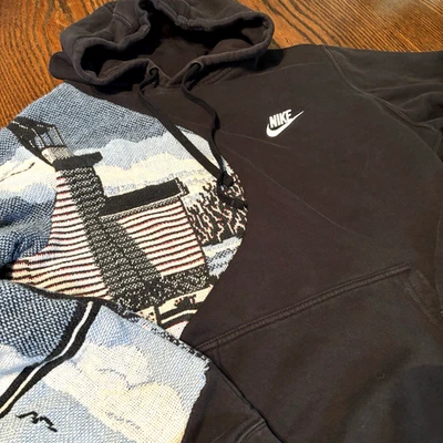 Vtg  Nike / Lighthouse Tapestry  Black Hoodie Sweatshirt Reworked Up Cycled Rare - Image 1 of 4