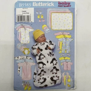 Butterick B5583 Bebé Bunting Mono Camisa Sombrero Babero Botín Manta Sin Cortar L-XL - Imagen 1 de 4