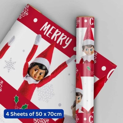 DANILO PROMOTIONS LTD Elf on the Shelf Christmas 4 Sheets & 4 Tags Gift Wrap Bundle