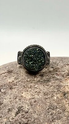 Vintage Milo 925 Sterling Silver Druzy Green Ring Size 5.75- 6 #1 - Image 1 of 4