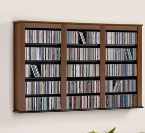 Wooden Media Storage Cabinet CD DVD Organizer Wall Mount Shelf Cherry Finish - Picture 1 of 6