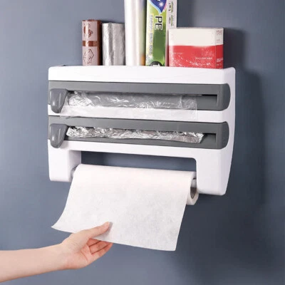 Fridge Cling Film Storage Cutting Rack Wrap Cutter Tin Foils Paper Towel Holder - Image 1 of 4