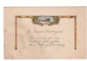 Heartiest Good Wishes For A Merry Christmas, Rural Scene, Vintage 1927 Postcard - Picture 1 of 2