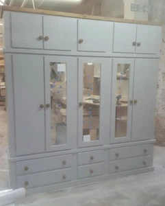 HANDMADE AYLESBURY NEXT 6 DRAWER 5 DOOR + TOP BOX GREY & DARK OAK WARDROBE - Picture 1 of 5