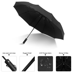 Men&Women Stormproof Automatic Strong Folding Windproof 10 Ribs Black Umbrella
