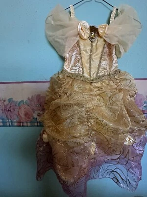 Vestido Princesa Bella y la Bestia Disney Store Talla 4 Rosa Amarillo CON PELUCA Foto 1 de 4