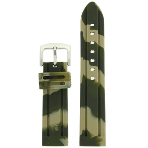 Watch Band Silicone Rubber Military Camouflage Green - Picture 1 of 3