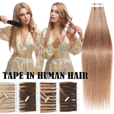 8A Grade Tape In Real Remy Human Hair Extensions Skin Weft Thick Stick Full Head - Image 1 of 4