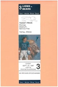 Chicago Bears at Detroit Lions 9-27-1987 NFL FULL ticket Topps Walter Payton HOF - Picture 1 of 2