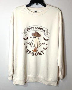 Halloween Fantasma Sudadera Mujer XL Marfil Western Bota Vaquera Scootin Espeluznante - Imagen 1 de 7