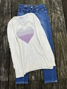 Justice me.n.u. ~ Girls Jeggings and NWT Heart Sweater ~ Valentine ~ Size 10-12 - Picture 1 of 9