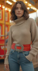 Fun Women Silver Metal Square Buckle Wide Elastic Belt High Waist Hip Orange M L - Picture 1 of 22